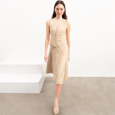 Limited Edition Kadın Bej Uzun Deri Etek