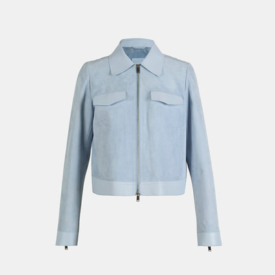 Limited Edition Kadın Mavi Deri Detaylı Fermuarlı Süet Ceket