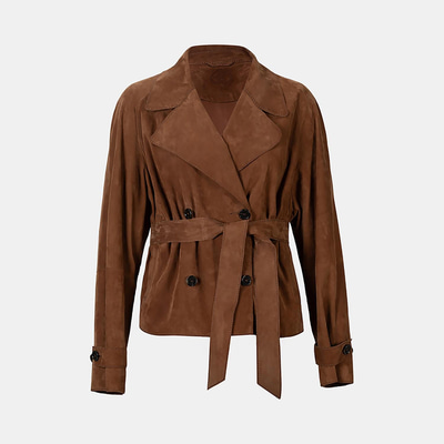 Limited Edition Kadın Taba Belden Bağlamalı Süet Kısa Trençkot