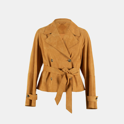 Limited Edition Kadın Turuncu Belden Bağlamalı Süet  Kısa Trençkot