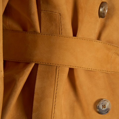 Limited Edition Kadın Turuncu Belden Bağlamalı Süet  Kısa Trençkot