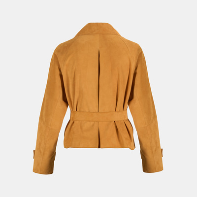 Limited Edition Kadın Turuncu Belden Bağlamalı Süet  Kısa Trençkot