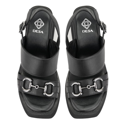 Linda Siyah Kadın Dolgu Tabanlı Deri Sandalet