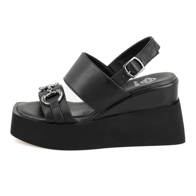 Linda Siyah Kadın Dolgu Tabanlı Deri Sandalet