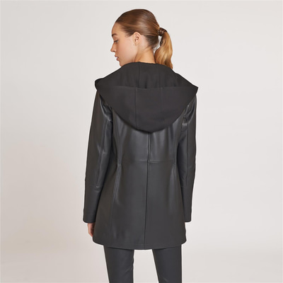 Lizzy Kapüşonlu Kadın Deri Mont