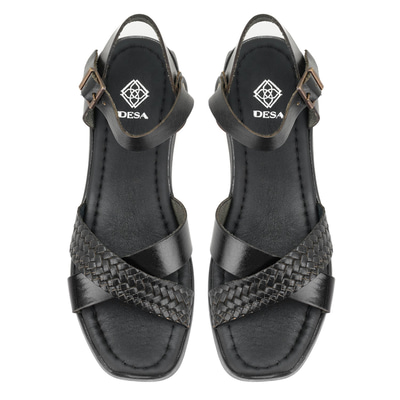 Lou Siyah Kadın Deri Sandalet