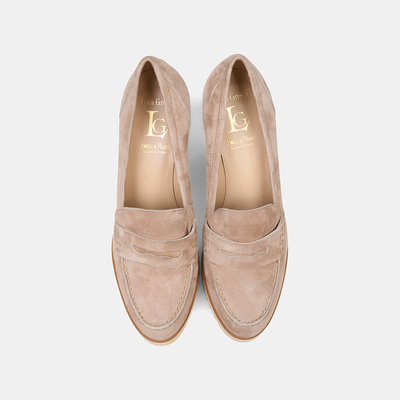 Luca Grossi Bej Kahve Platform Topuklu Süet Loafer