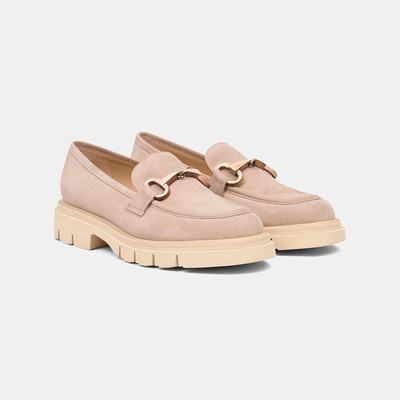 Luca Grossi Kadın Bej Metal Tokalı Kalın Tabanlı Süet Loafer