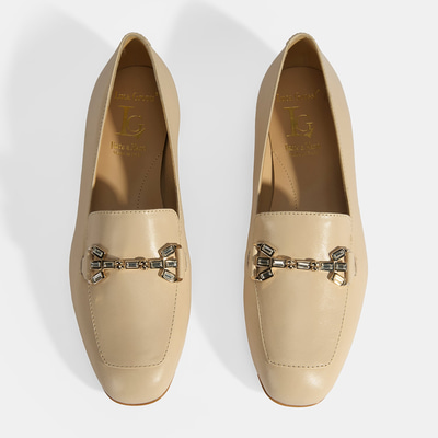 Luca Grossi Kadın Bej Taşlı Toka Aksesuarlı Deri Loafer