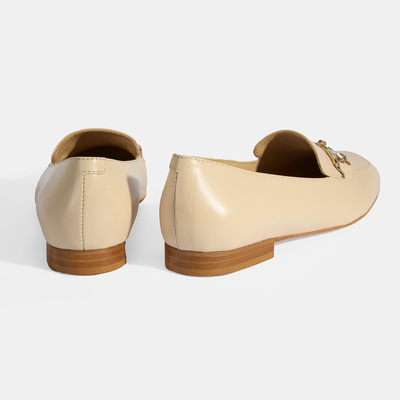 Luca Grossi Kadın Bej Taşlı Toka Aksesuarlı Deri Loafer