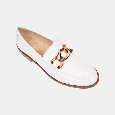 Luca Grossi Kadın Beyaz Leopar Tokalı Rugan Deri Loafer