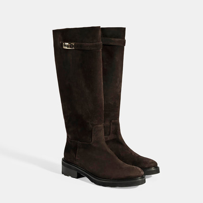 Luca Grossi Kadın Kahve Metal Kilit Detaylı Süet Çizme