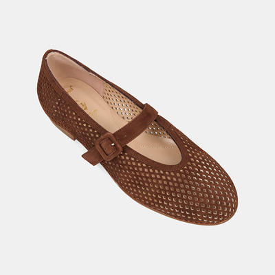 Luca Grossi Kadın Kahve Perforeli Mary Jane Süet Babet