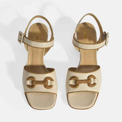 Luca Grossi Kadın Krem Ayarlanabilir Tokalı Deri Sandalet