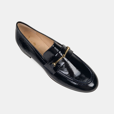 Luca Grossi Kadın Lacivert Gold Aksesuarlı Rugan Deri Loafer