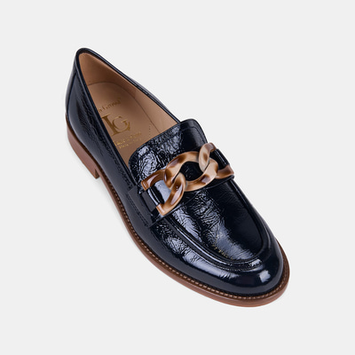 Luca Grossi Kadın Lacivert Leopar Tokalı Rugan Deri Loafer