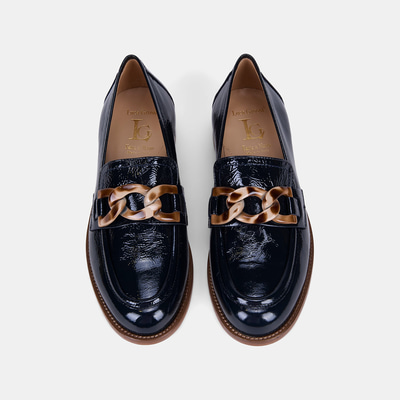 Luca Grossi Kadın Lacivert Leopar Tokalı Rugan Deri Loafer