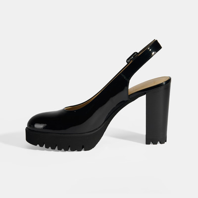 Luca Grossi Kadın Siyah Ayarlanabilir Tokalı Rugan Platform Topuklu Ayakkabı