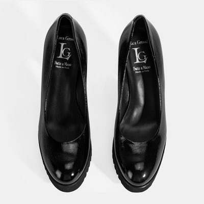 Luca Grossi Kadın Siyah Platform Topuklu Rugan Ayakkabı