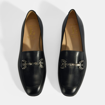 Luca Grossi Kadın Siyah Taşlı Toka Aksesuarlı Deri Loafer