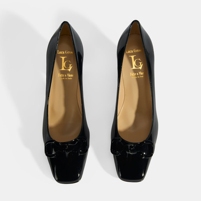 Luca Grossi Kadın Siyah Toka Aksesuarlı Rugan Babet