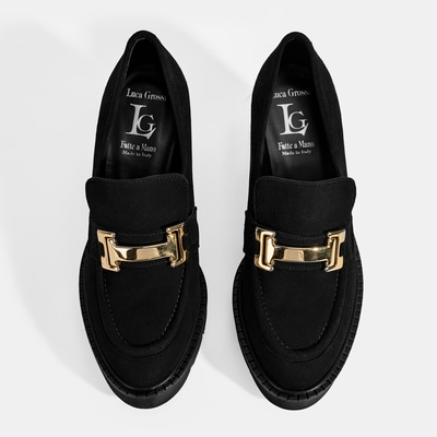 Luca Grossi Kadın Siyah Toka Aksesuarlı Topuklu Süet Loafer