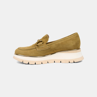 Luca Grossi Kadın Yeşil Metal Tokalı Dolgu Topuklu Süet Loafer