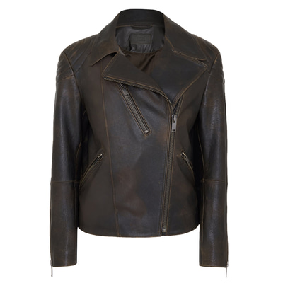 Lucette Kadın Eskitme Oversize Deri Biker Ceket