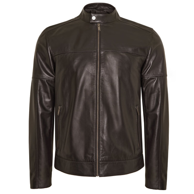 Luigi Kahve Erkek Deri Kapüşonlu Mont