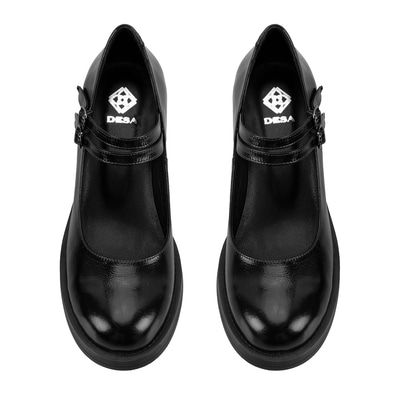 Luisa Siyah Kadın Topuklu Mary Jane Deri Klasik Ayakkabı