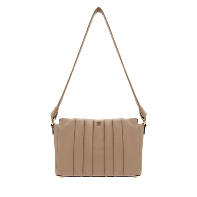 Lupin Bej Kadın Pilili  Deri Omuz Askılı Çanta