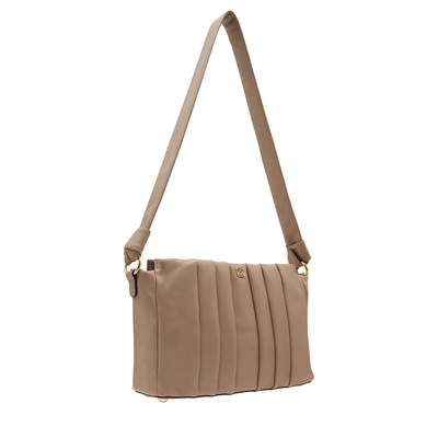 Lupin Bej Kadın Pilili  Deri Omuz Askılı Çanta