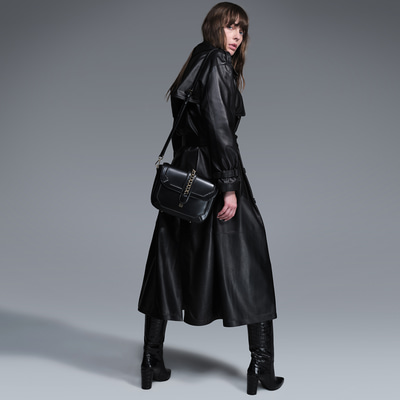 Lydia Siyah Kadın Deri Pardösü