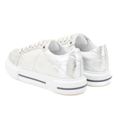 Marcala Gümüş Kadın Kapitone Deri Spor Ayakkabı