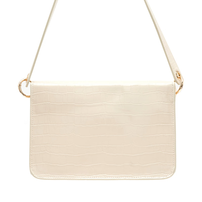 Marimari Ekru Kadın Kroko Baskılı Rugan Deri Omuz Çantası 