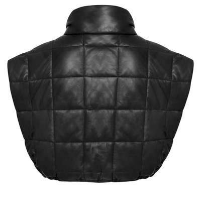 Marquise Siyah Kadın Kısa Puffer Deri Yelek