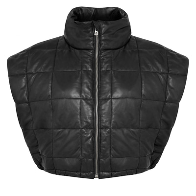 Marquise Siyah Kadın Kısa Puffer Deri Yelek