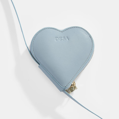 Mavi Kalp Figürlü Mini Askılı Deri Cüzdan