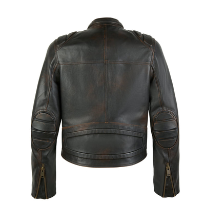 Meline Kahve Kadın Deri Biker Ceket