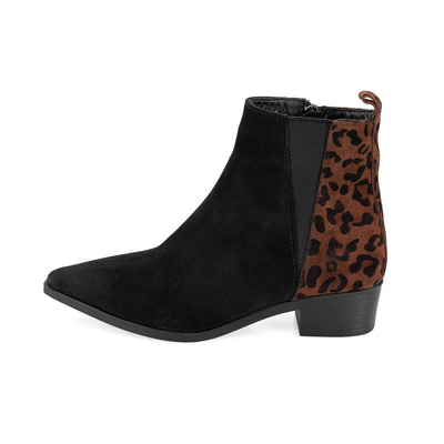 Mena Siyah Kadın Leopar Baskılı Deri Bot