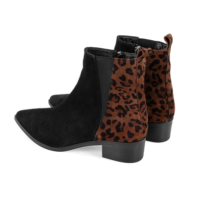 Mena Siyah Kadın Leopar Baskılı Deri Bot