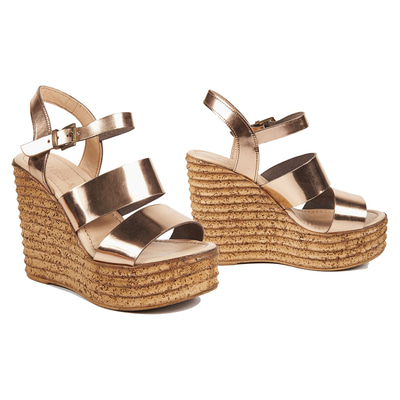 Metalik Kadın Dolgu Topuk Sandalet