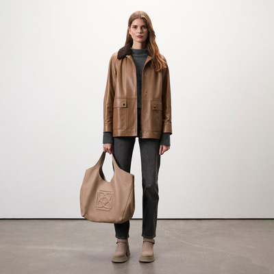 Mileni Açık Kahve Kadın Kürk Yakalı Kaban