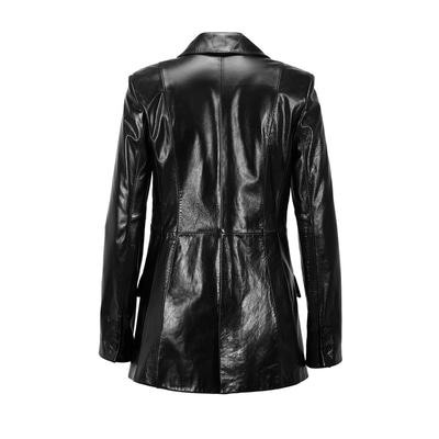 Minira Siyah Deri Blazer Ceket