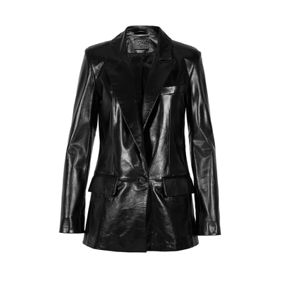 Minira Siyah Deri Blazer Ceket