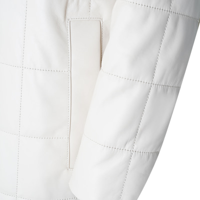 Mita Krem Kadın Kapüşonlu Deri Puffer Kaban