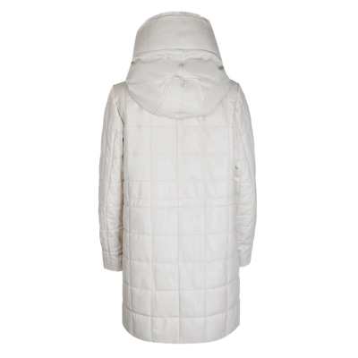 Mita Krem Kadın Kapüşonlu Deri Puffer Kaban