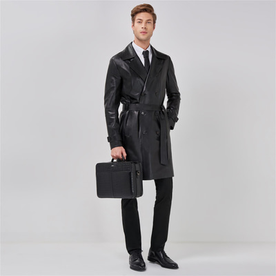 Montay Erkek Deri Uzun Trençkot