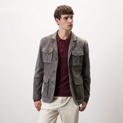 Nicolie Gri Erkek Süet Safari Ceket