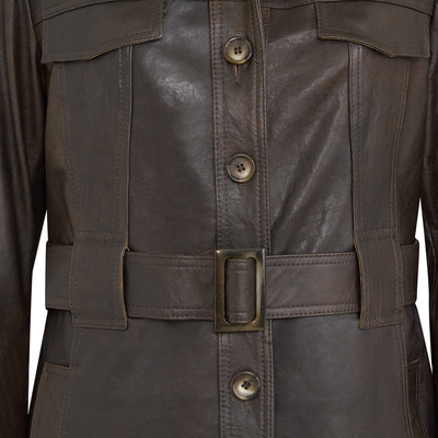 Nicolina Kahve Kadın Deri Trençkot 